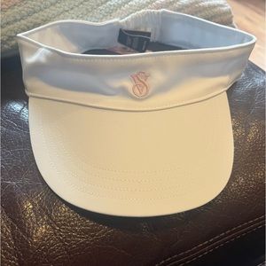 New VICTORIA'S SECRET SWIM SUN VISOR HAT WHITE Pink Embroidered Logo.